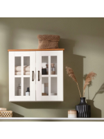 Armário aéreo na cor branco lavado com honey e duas portas de vidro / coleção Alby 